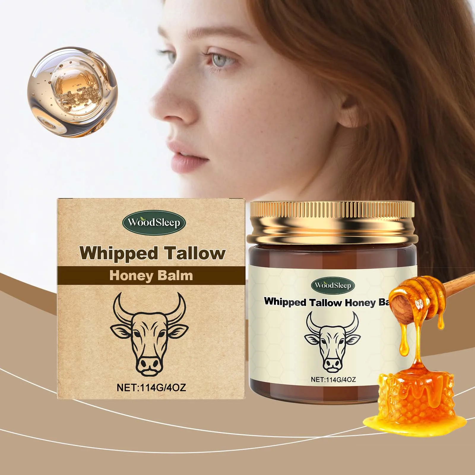 

Woodsleep Whipped Tallow Cream Deep Hydration Smooth Skin Elasticity Increased Refreshing Non-greasy Beef Tallow Honey Balm 114g