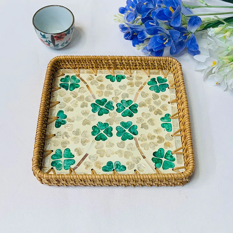 اليدوية الروطان مستطيلة أربع أوراق البرسيم شل صينية ثلاث قطع مجموعة 36*22 /20*20*10 سنتيمتر