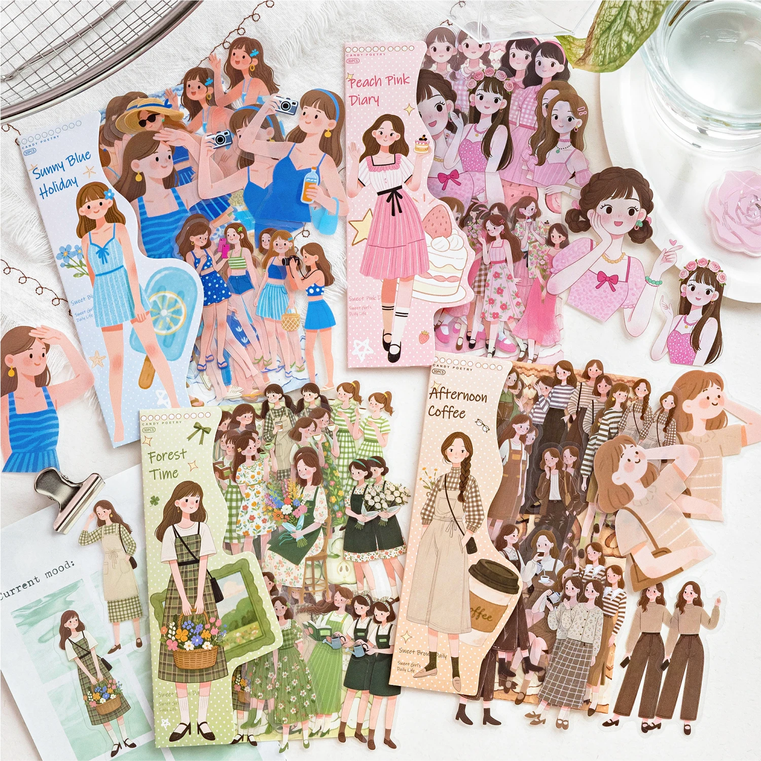30 pcs/pack Slow Life Girl Stickers aesthetic Stick Labels Decorative Diary Album material Scrapbooking Supplies