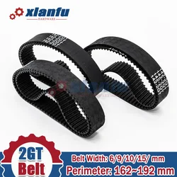 2GT Rubber Timing Belt Perimeter=162 164 166 168 170 172 174 176 178 180 182 184 186 188 190 192mm 2M Width 6/9/10/15mm Pitch2mm