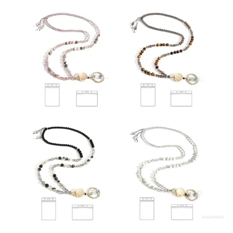 

Natural Beads Lanyard For Women Badge Card Holder and Keys Retractable Lanyards