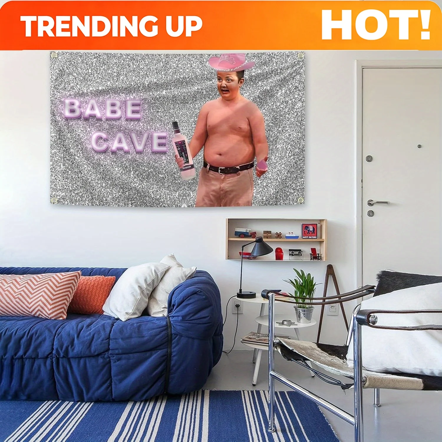 Customize 2D Flat, 1pc 2D Printing 3x5ft Funny Gibby Babe Cave Flag - Pink Neon 