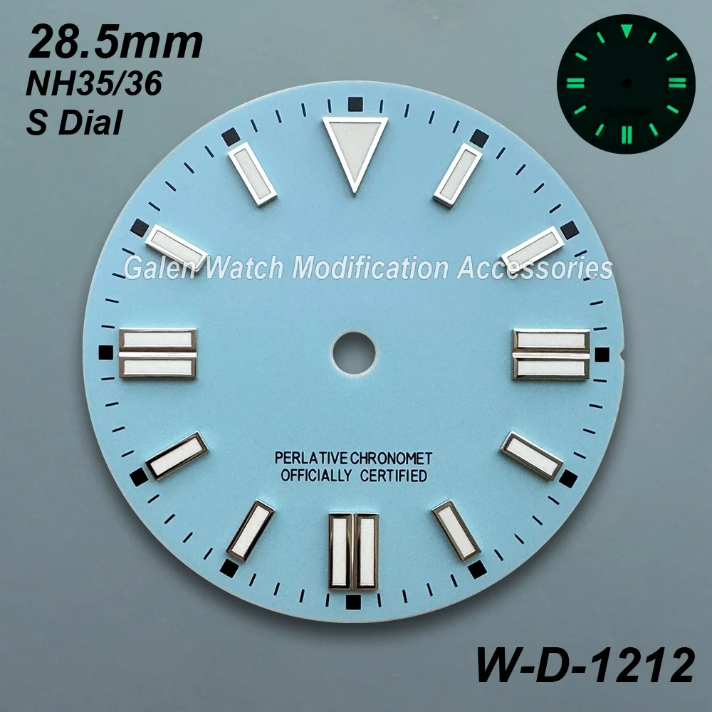 28.5mm S Logo Matte Dial Fit NH35/NH36/4R/7S Automatic Movement Green Luminous High Quality Watch Modification Accessories view 4