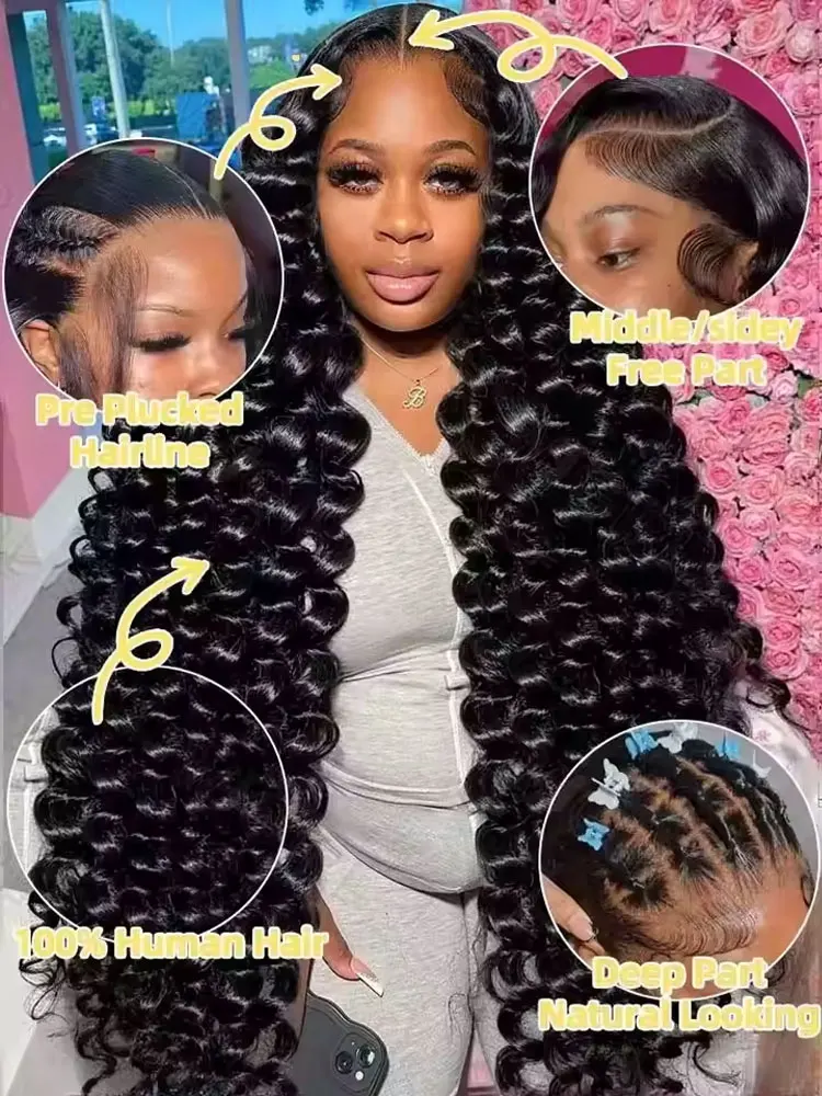 

40 42 Inch HD Loose Deep Wave 13x6 Lace Front Human Hair Wigs Brazilian Curly Water Wavy 13x4 Lace Frontal Wigs For Women 250%