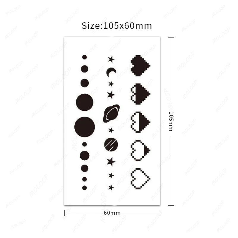 สติกเกอร์รอยสักรูปหัวใจดวงจันทร์ดาวเคราะห์กลุ่มดาวแบบชั่วคราวกันน้ำได้สำหรับผู้หญิงผู้ชายศิลปะร่างกายปลอมสำหรับเด็กรอยสักมือดีไซน์ใหม่