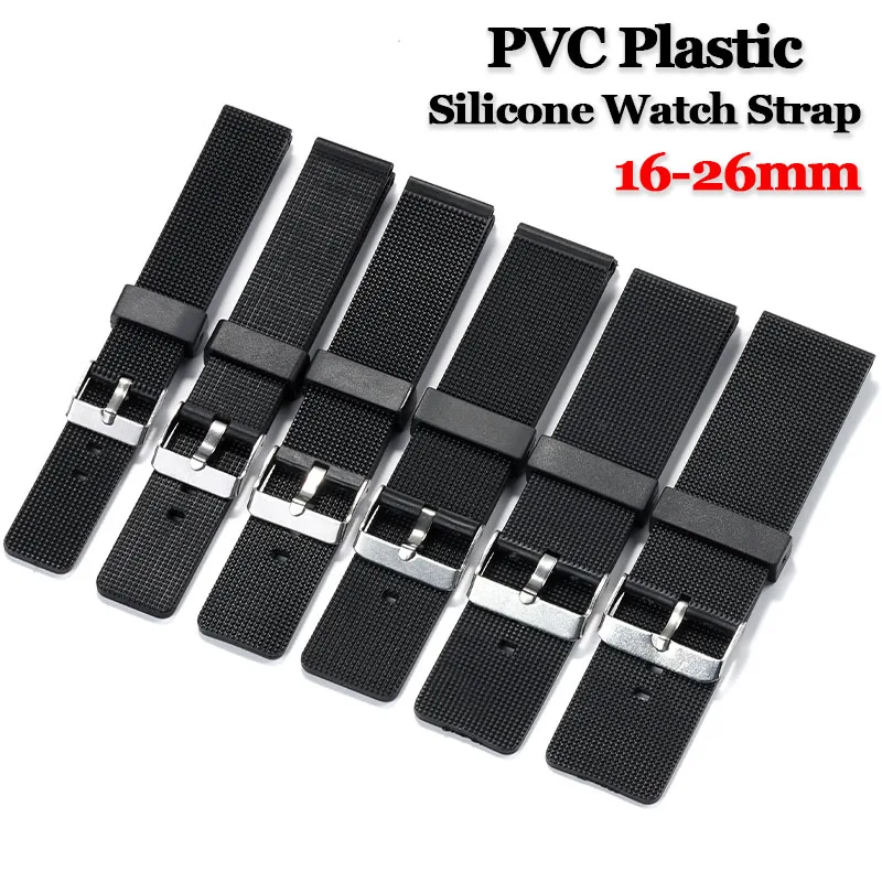 Bracelet de montre en caoutchouc PVC plastique 16mm 18mm 20mm 22mm 24mm 26mm, bracelet noir étanche pour le sport, compatible avec Samsung Galaxy et Seiko