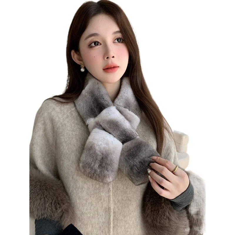 imitation chinchilla blue purple blue natural color Rex rabbit hair double-sided scarf luxurious temperament versatile scarf