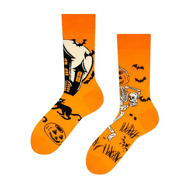 Creative Halloween Funny Unisex Crew Socks Cartoon Pumpkin Skull Men Women Irregular AB Style One Size Novelty Socks Wholesale