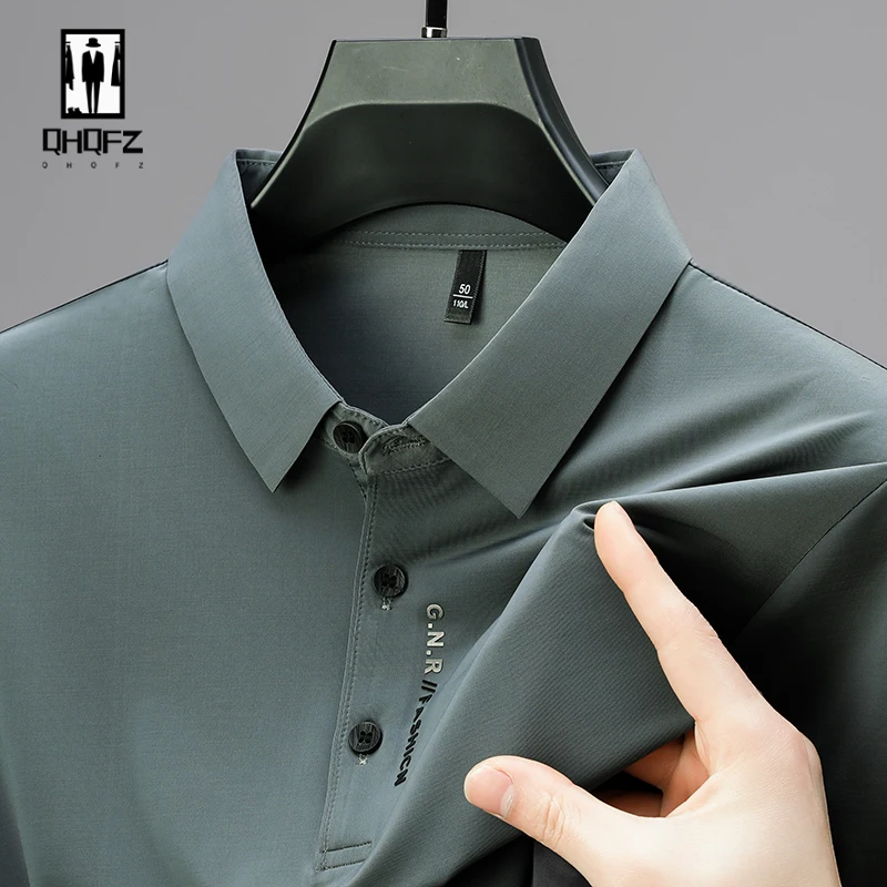 New Men's Business Casual Short Sleeved Shirt with Badge Solid Color Polo Shirt Fashionable Breathable Comfortable Versatile Top