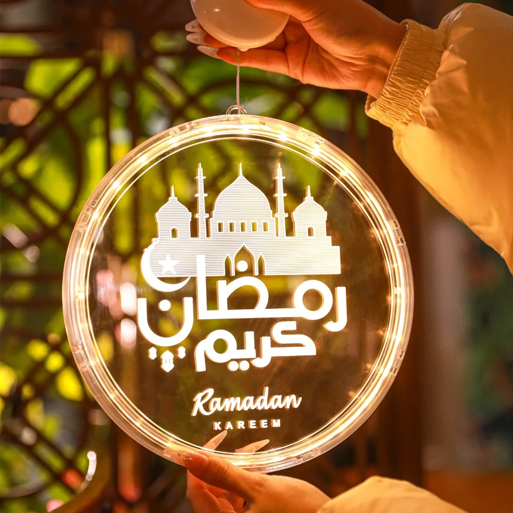 

Luminous Ramadan Hanging Lamp Suction Cup Battery Powered LED Fairy Lights Night Lights Atmosphere Light Moon Star Castle Lamp