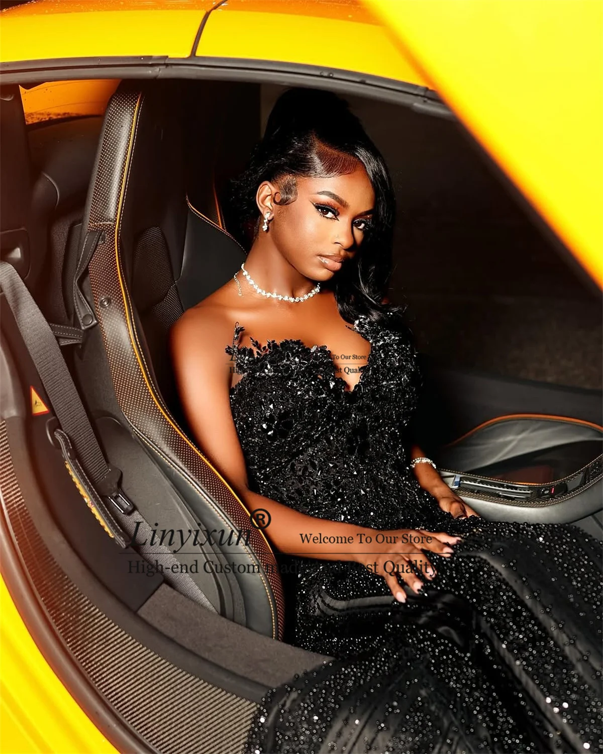 Glitter lantejoulas sereia vestidos de baile para meninas negras 3d floars cristal vestido de festa à noite africano dubai robes de soire personalizado