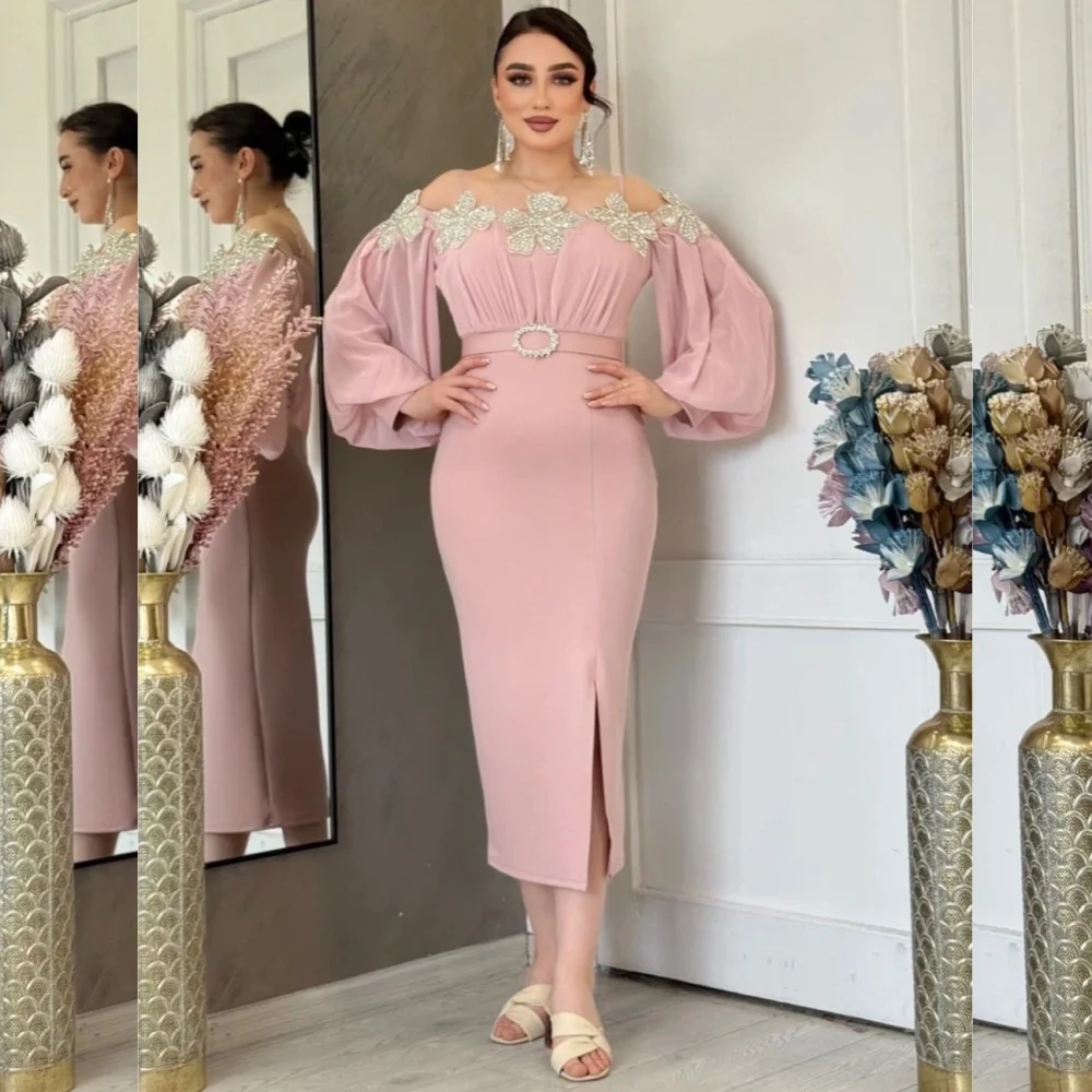 

Customized Classic Exquisite Jersey Sequined Pleat Straight Off-the-shoulder Midi Dresses Bespoke Occasion Sexy
