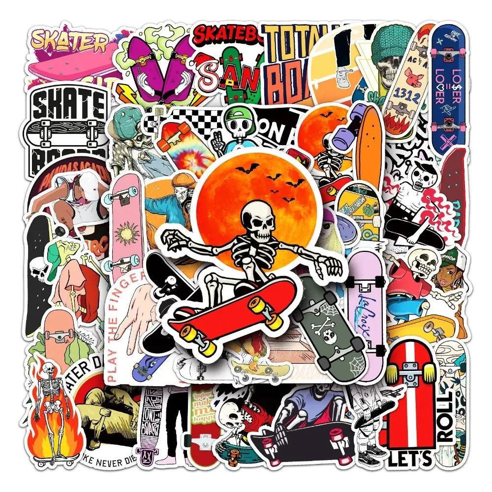 50PCS New Cartoon Cool Skateboard Sticker Pack Skateboard Guitar Decoration DIY iPad Waterproof PVC Toy Graffiti