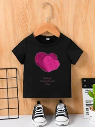 Summer New Male And Female Baby Short Sleeve Black T-Shirt Round Neck Pullover Top