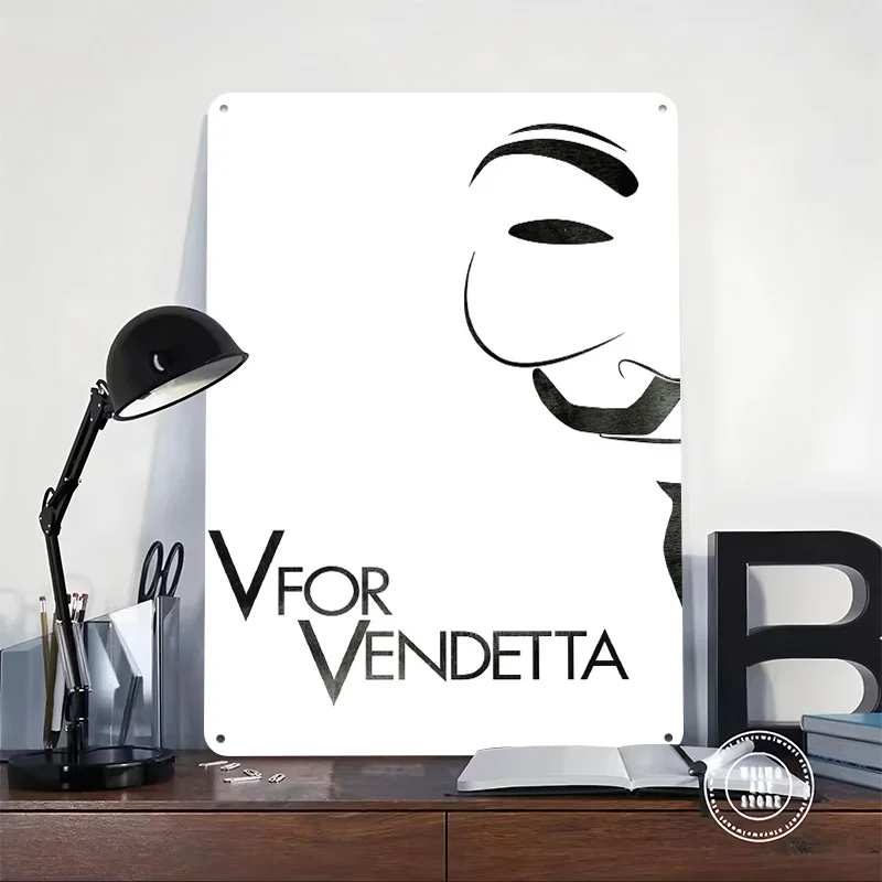 V For Vendetta 3D Texture Printed Poster Custom Vintage Metal Tin Plate Sign for Wall Art Decor Living Room Interior Decoration