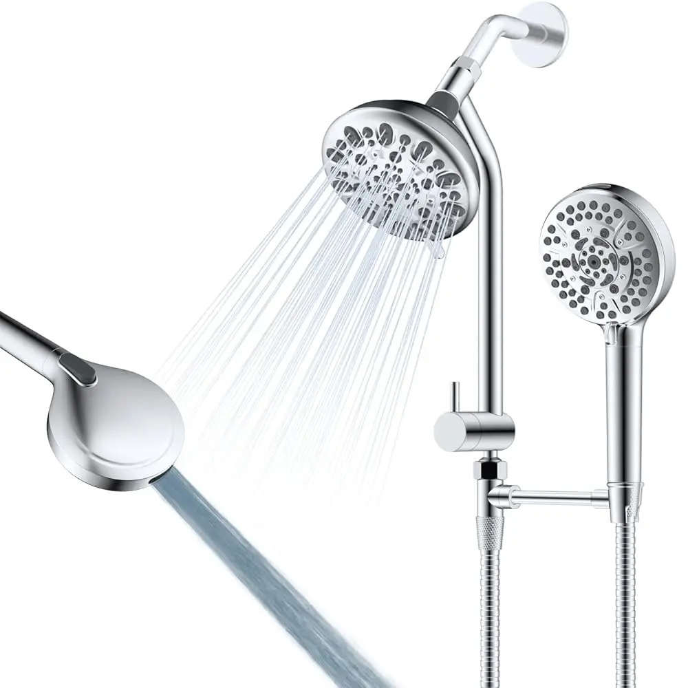 

AllexpreskAll Metal Dual Shower Head Easy Reach, High Pressure 10-Spray Handheld Shower & 6\ Round Rainfall Shower Head Combo, S