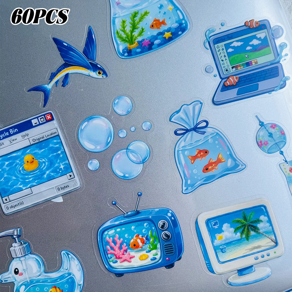 Autocollant bleu Millennium, 60 pièces, imperméable, décoration cadeau, scrapbook, ordinateur portable, valise, guitare, tasse à eau, étui de téléphone portable, bricolage