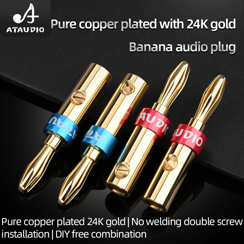 ATAUDIO 8pcs Banana Plugs 24K Gold-plated 4.5mm Musical Speaker Cable Wire Pin Banana Plug Connectors