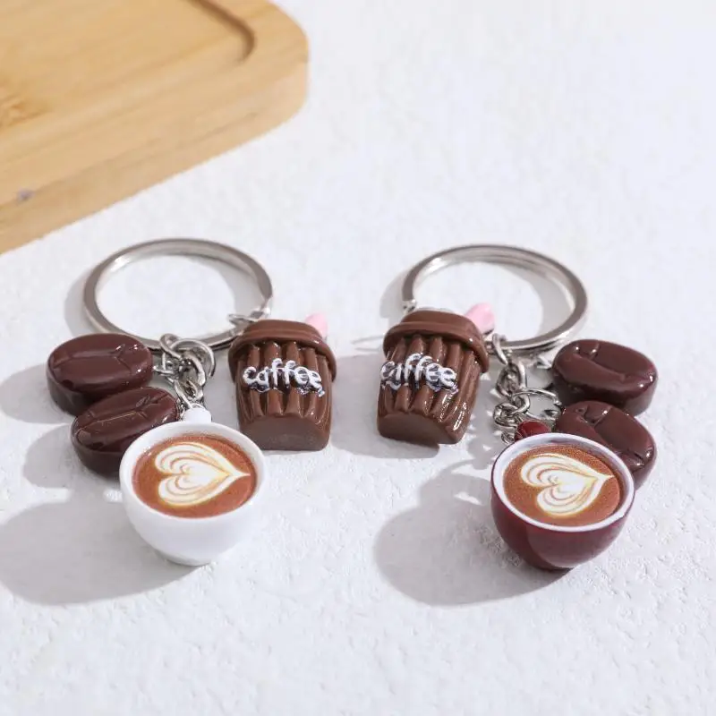 1 Stück Mini 3D Kaffeebohnen Latte Tassen-Anhänger Lustiger Simulierter Lebensmittel-Autoschlüsselhalter Kaffee-Themen Schlüsselanhänger Taschenanhänger Partygeschenk – Detail 4
