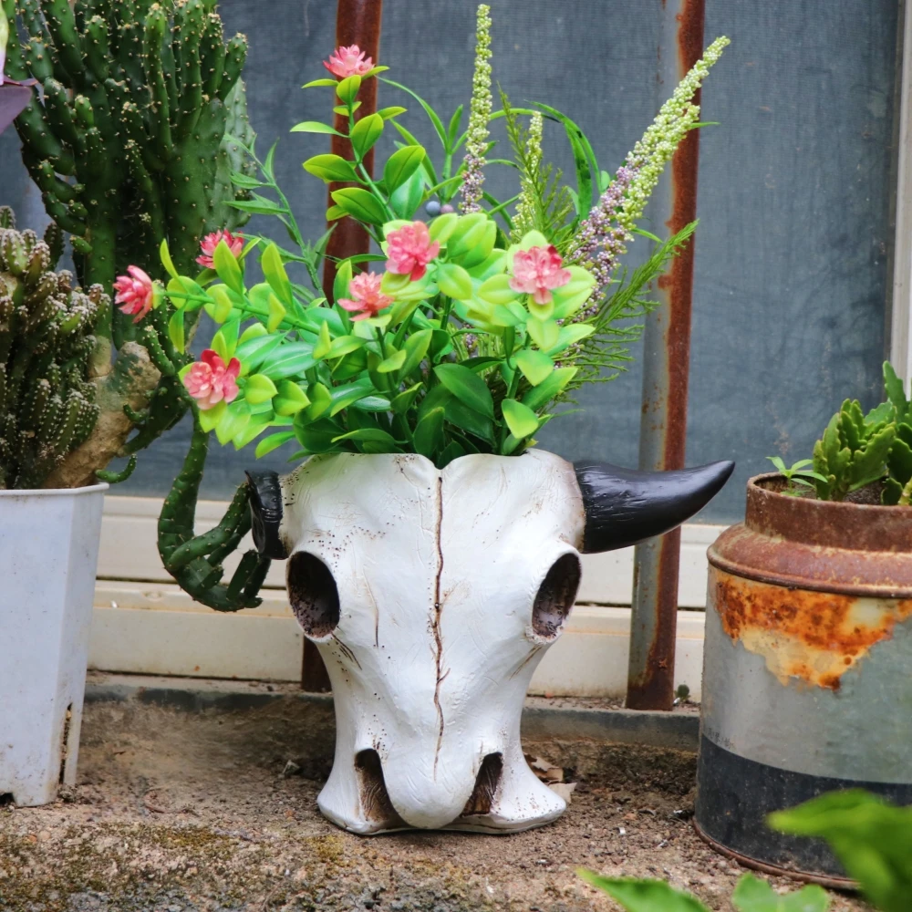Bullenkopf-Blumentopf für den Außenbereich, kreativer Retro-Bullenkopf-Blumentopf aus Kunstharz, Dekoration für Haus und Garten, Pflanzgefäß. – Detail 1