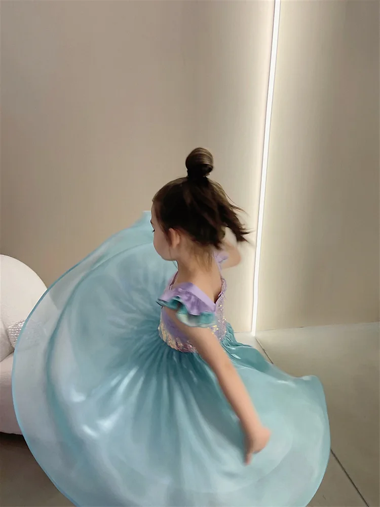 Kids Girl Princess Dress Flying Sleeve Mermaid Tutu Dress Baby Girl Birthday Summer Casual Children Clothing Toddle Vestidos