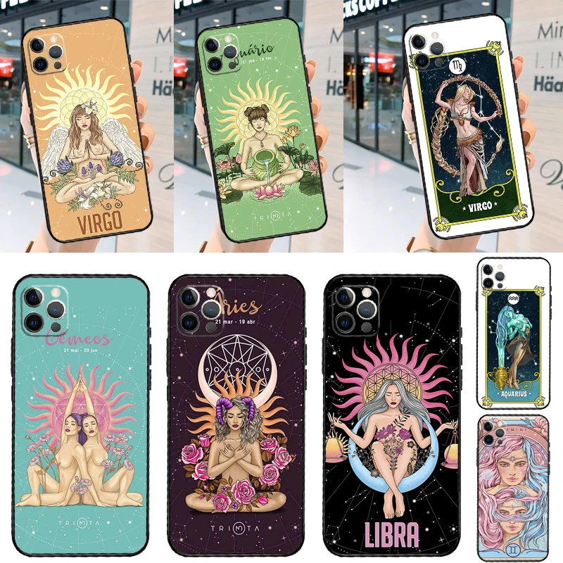 Horoscope Astrology Virgo Libra Queens Case For iPhone 14 13 12 11 15 16 Pro Max Mini Plus X XR XS Max Bumper Cover