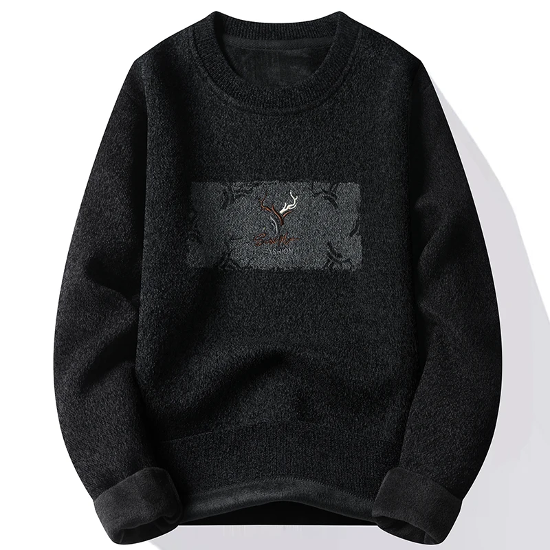 New Mens Fleece Sweater Thickened Pullover Fleece Lined Autumn Winter Crew Neck Jumpers Fashion Knitwear
