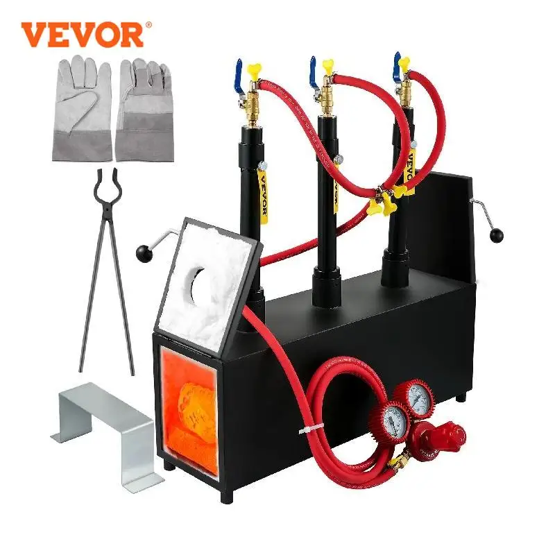 VEVOR DE Type Gas Propane Forge Round Square Blacksmith Melting Furnace 1/2/3 Burner for Knife & Metal Tool Making Gas Forge Kit