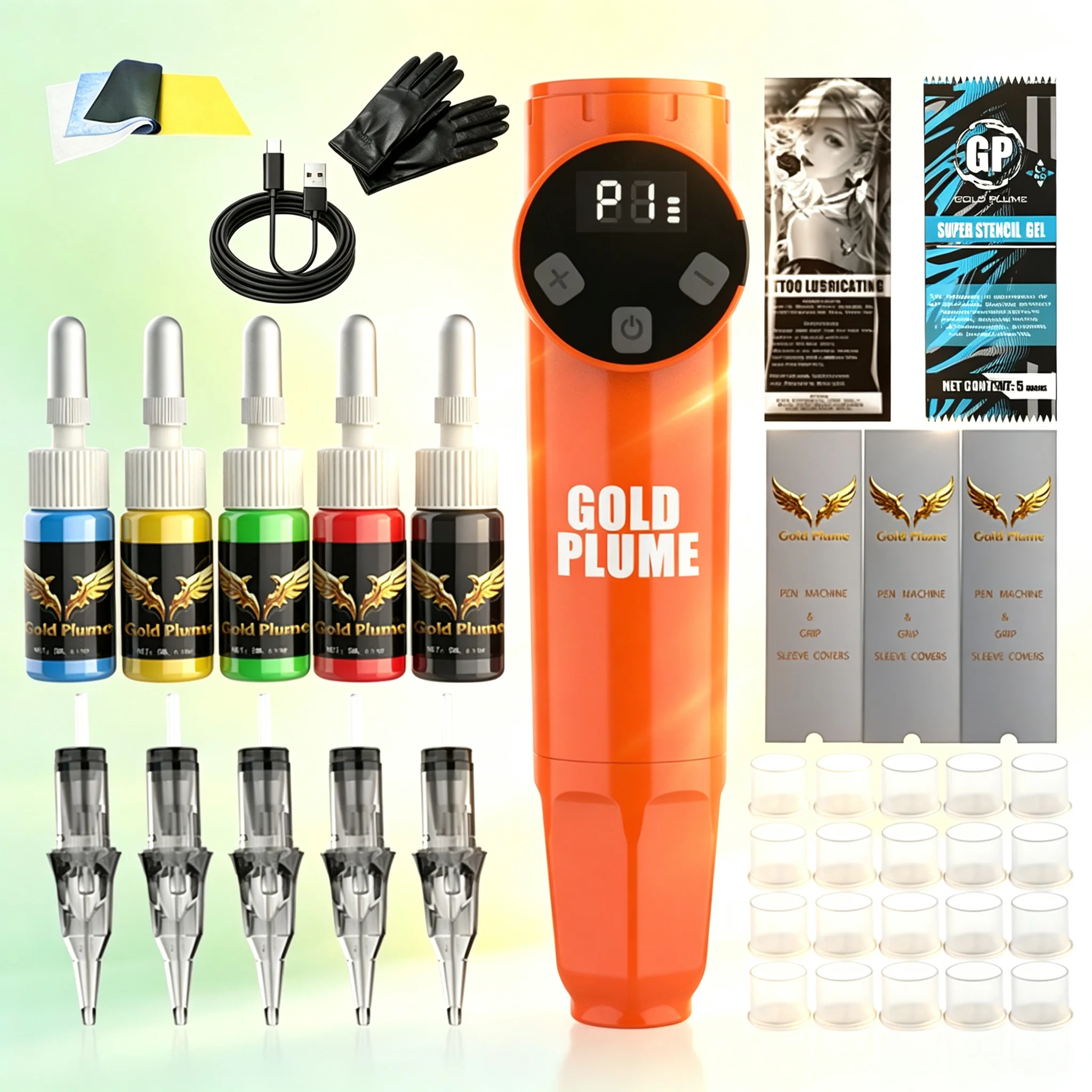 Wireless Rotary Tattoo Pen Machine Kit 1100Mah Integrated Power All in One Complete Tattoo Supplies Mixed Cartridge Needles Multicolor Tattoo Ink Practical Tattoo Tool Set for Beginners Professional Tattoo Practitioners