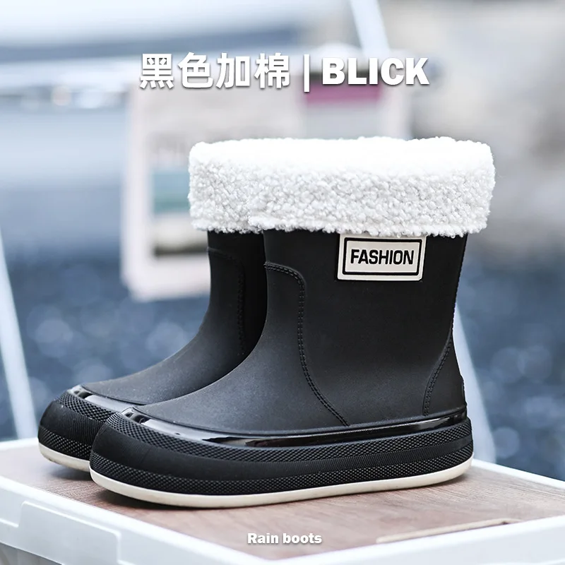 2024 New Rain Shoes Female Mid-calf Thick Bottom Waterproof Boots Non-slip Fashion Water Shoes Kitchen Zapatos Para Mujeres