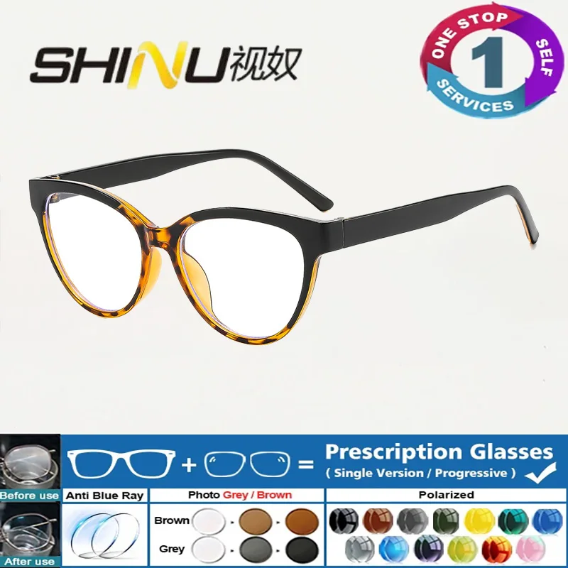 

SHINU Progressive Multifocal Presbyopia Glasses Anti blue light color-blocking cat eye Prescription Lenses Women Custom Myopia