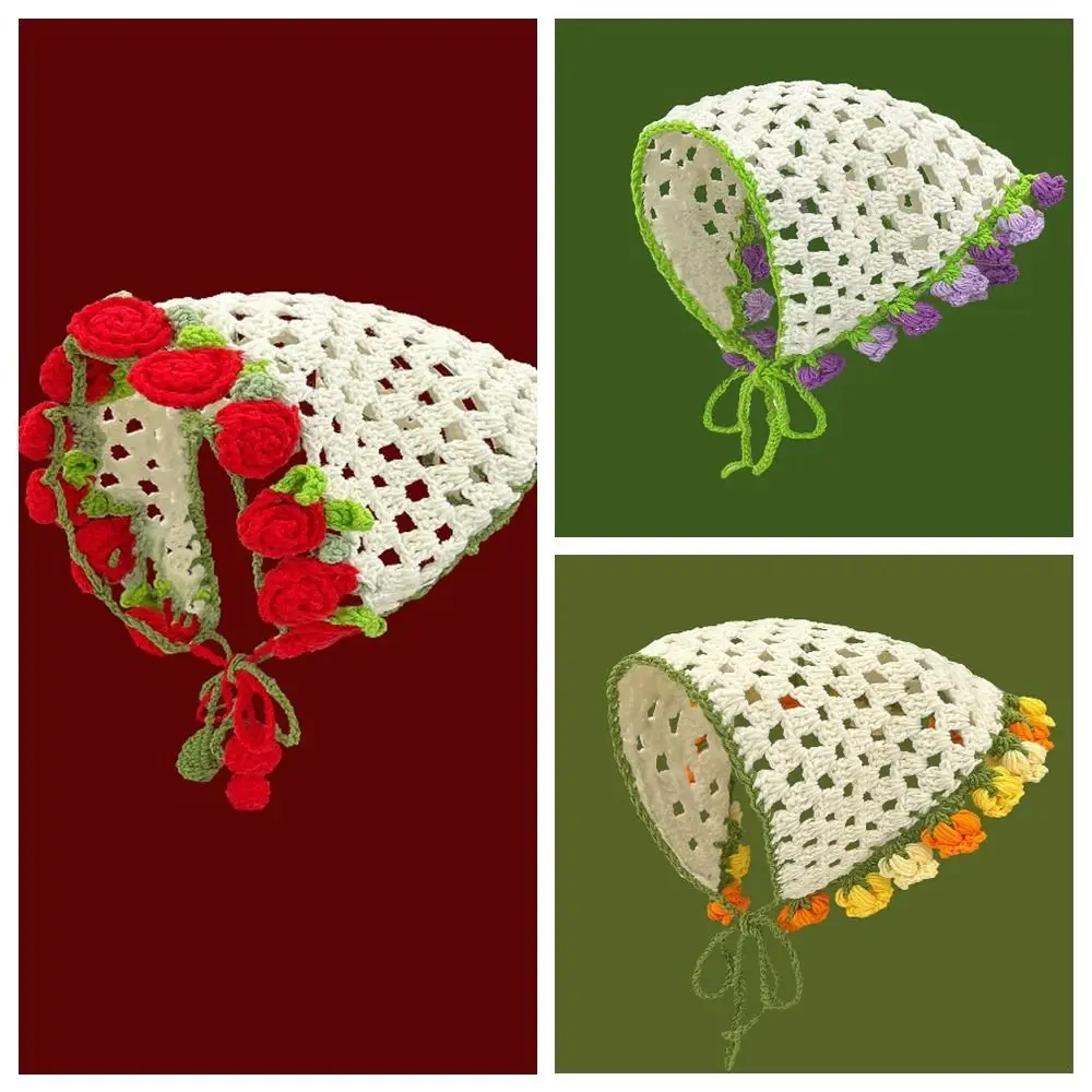 Elegante faixa de cabelo de malha bandana flor floral feminino lenço de cabelo menina acessórios para o cabelo pastoral triângulo turbante crianças