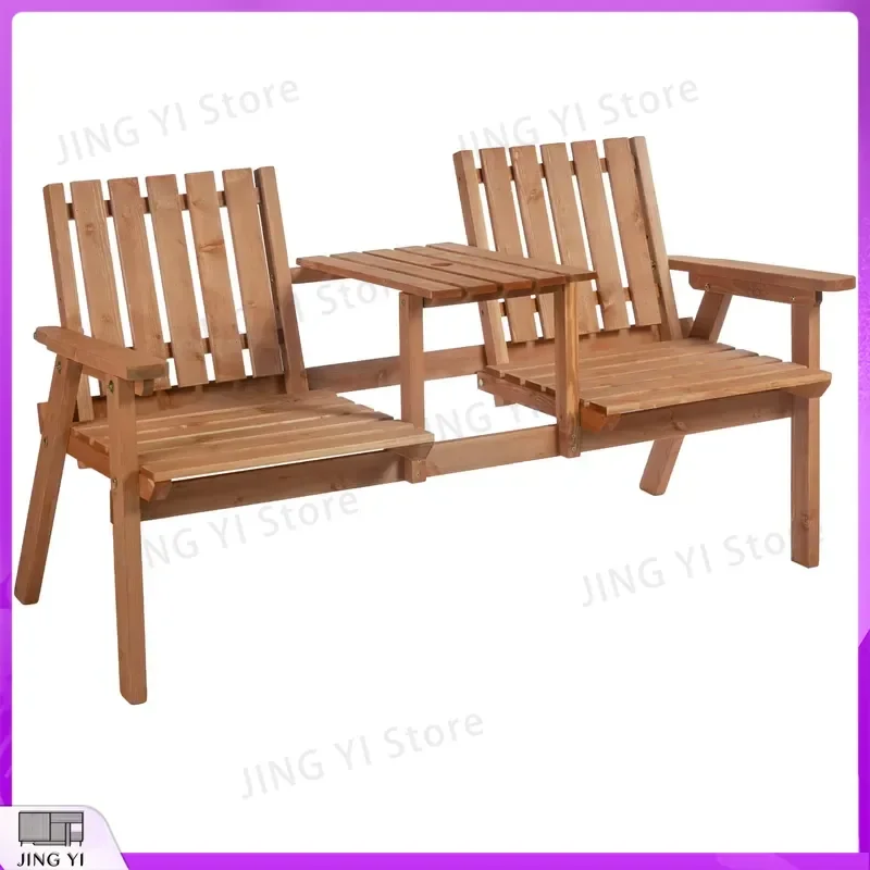 2 Seater Wooden Garden Bench Outdoor Patio Loveseat Chair with Table Set for Yard Lawn Porch Backyard Relaxation Furniture