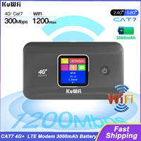 KuWFi CAT7 4G+ Mobile Router 1200Mbps 2.4G/5G Wireless WiFi Rate Portable 4G Modem 3000mAh Battery Plug and Play Support 10 User