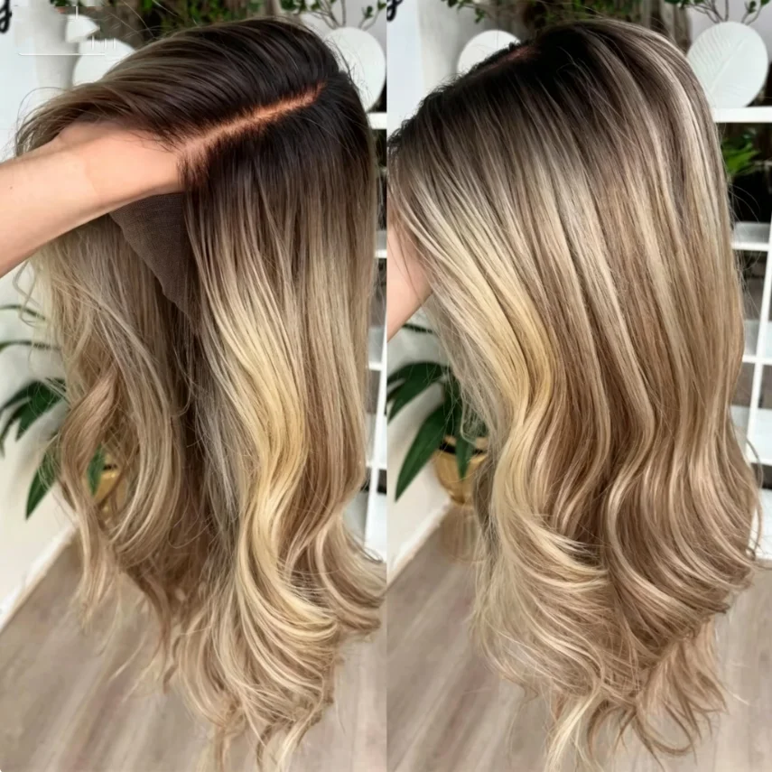 Natural Glueless 24Inch Long Highlight Blonde Wave HD Lace Frontal Wigs Hair Pre Plucked Heat Resistant Wigs For Women Deep Part