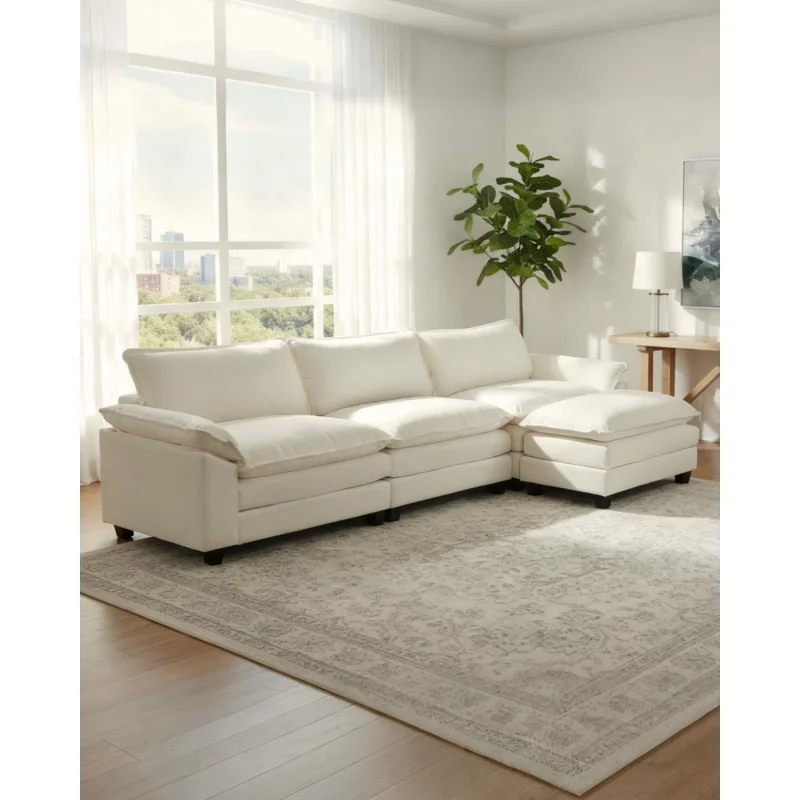

3-Chenille Sectional Sofa, Deep Comfy Couch with Ottoman, Multi-Functional Sleeper Furniture, Home,
