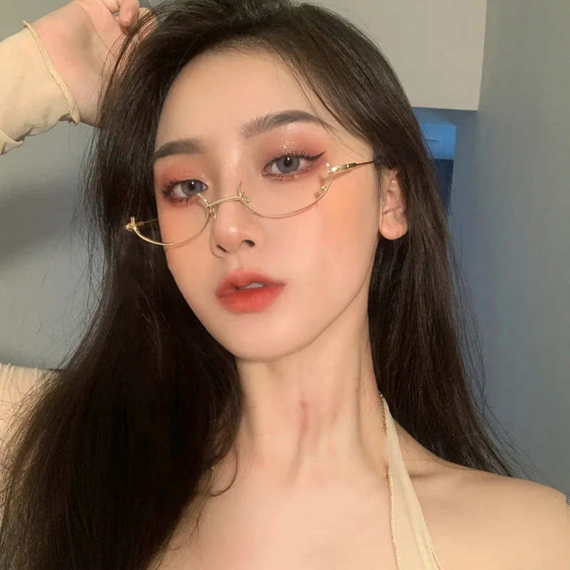 

Half-frame Decorative Glasses Anime Two-dimensional Glasses Frame Pendant with Chain Decorative Glasses Party Eyeglasses