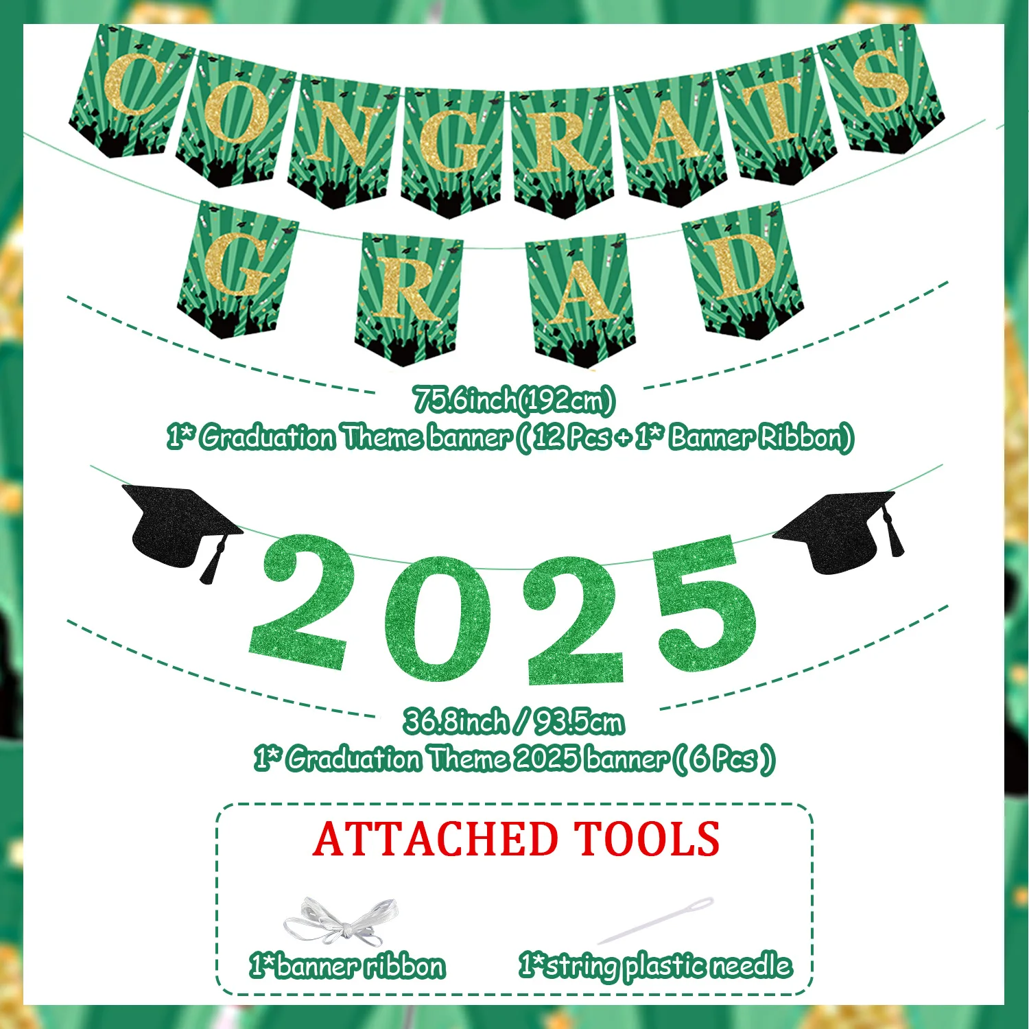 Kreatwow Green 2025 Graduation Theme Banner Set Glitter Congratulations Congrats Grad Banner for Graduation Party Class of 2025