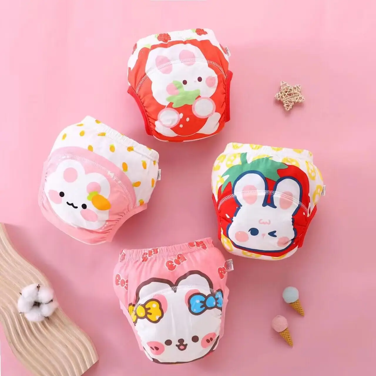 4 قطعة الطفل القطن سروال التدريب سراويل حفاضات الطفل قابلة لإعادة الاستخدام القماش حفاضات حفاضات قابل للغسل الرضع ملابس داخلية للأطفال #4