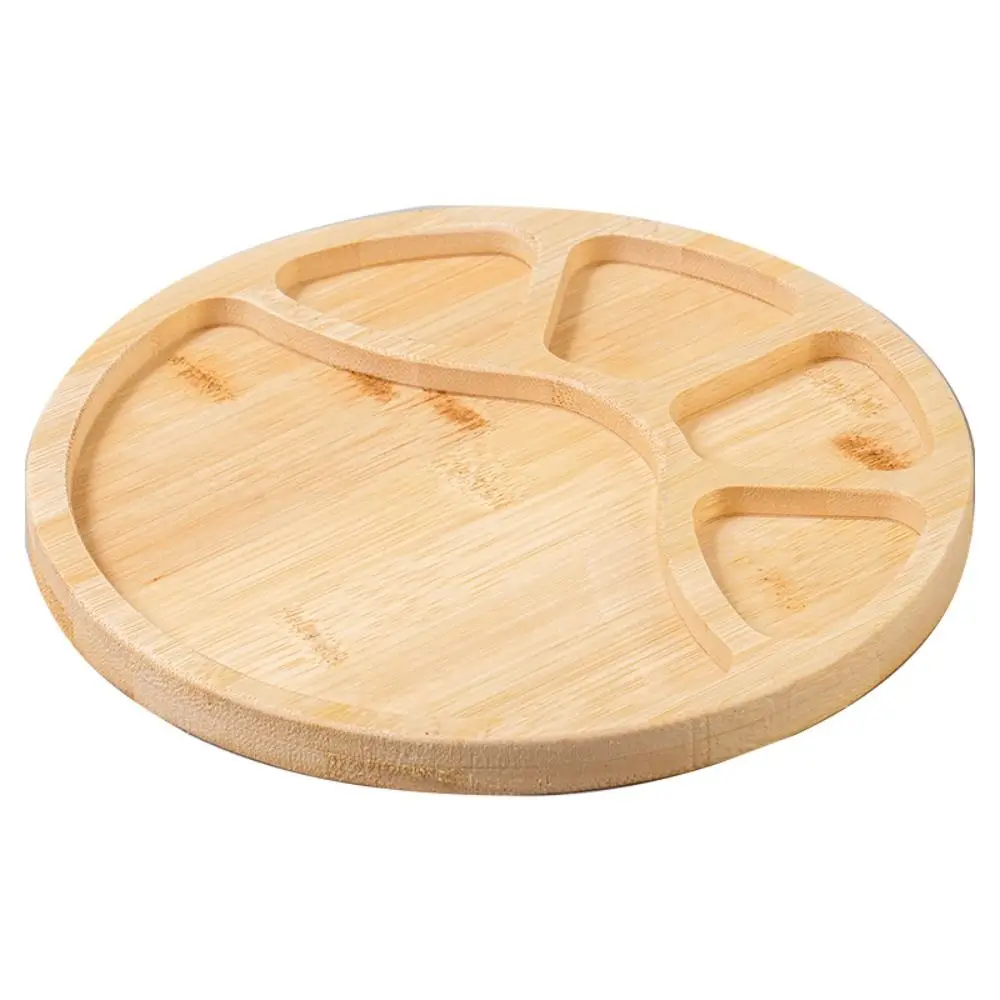 Round Wooden Divided Fruit Tray Nut Platter Handcrafted Food Storage Tray Wooden Multi-cell Fruit Snack Plate Serving Platter