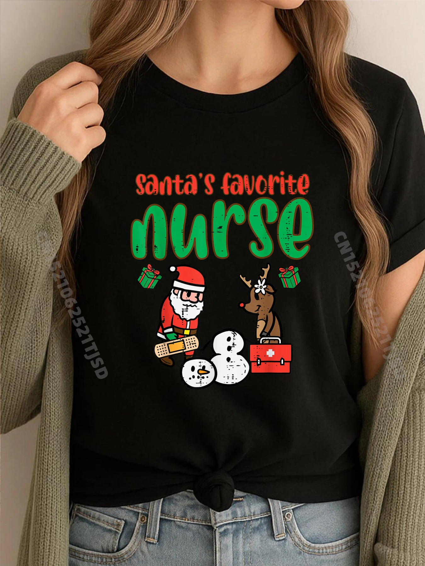 

Санты любимая медсестра Рождество Рождество скраб для кормления Топ оптовая продажа футболки 100 шт. Camisetas