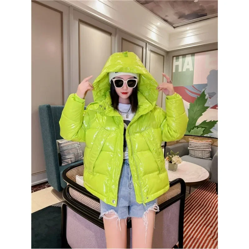 

European Cotton-padded Women Winter New Korean Version of Loose Hooded Bright Face Wash Free Down Cotton-padded Coat Women Short