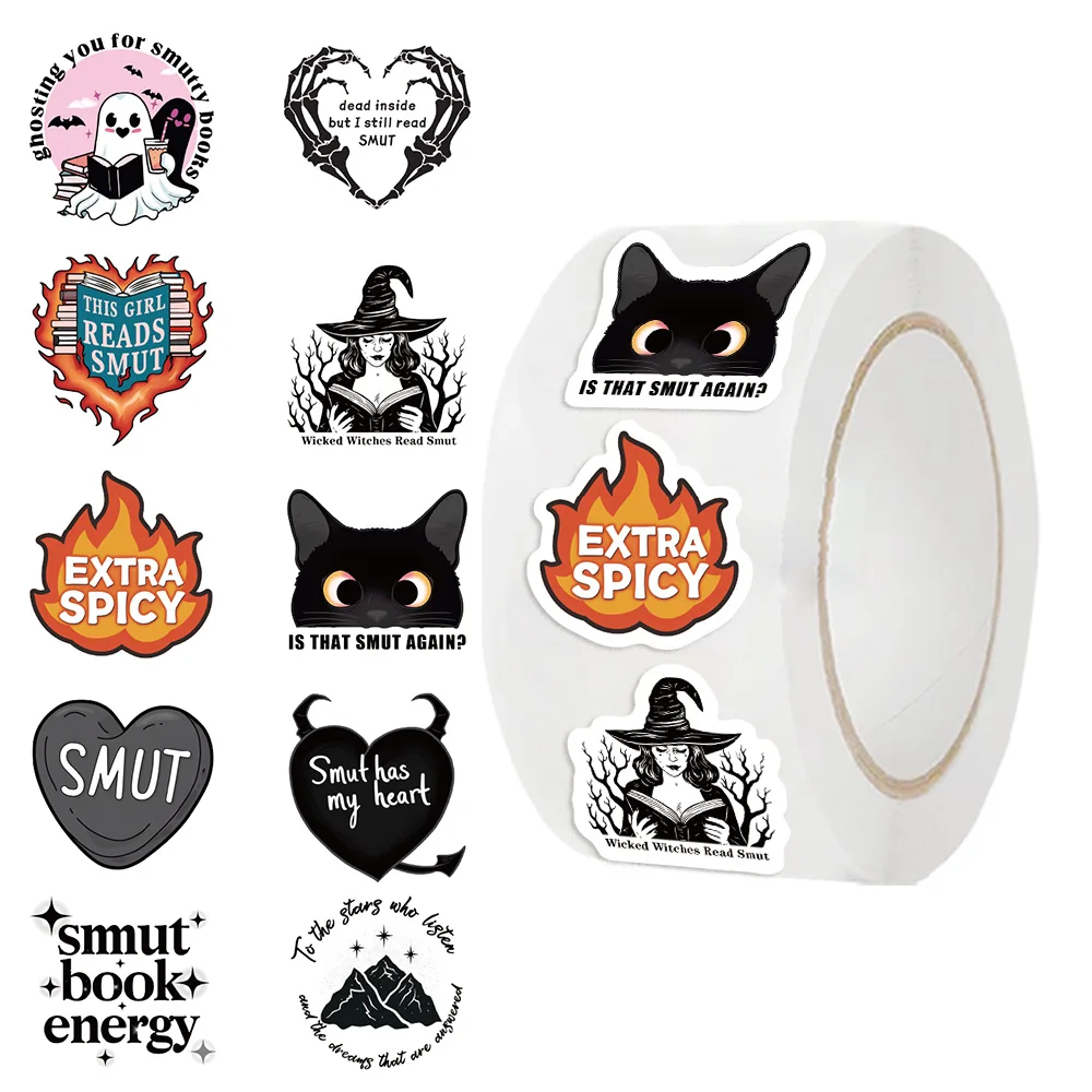 500PCS Smut Dark Book Reading Cartoon Stickers Roll DIY Phone Diary Laptop Waterproof Book Reading Sticker Sealing Labels