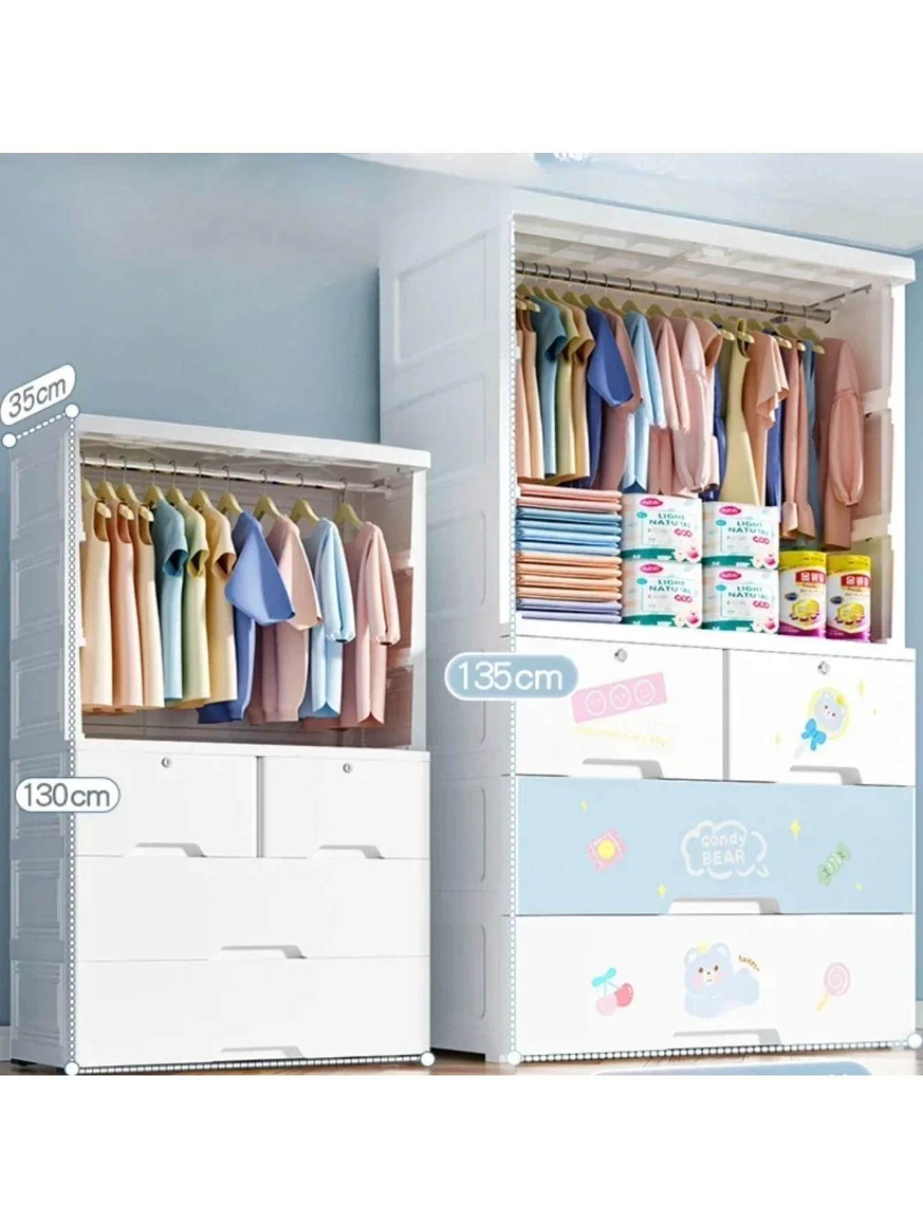 خزانة بلاستيكية لغرفة نوم الأطفال خزائن الطفل Szafa Na Ubrania أثاث المنزل MR50CW رف ملابس خزائن أطفال تخزين #2