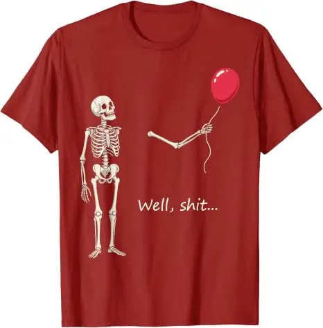 Y2k Gothic Skelett Halloween-Kostüm Humor Skelett Verlorener Ballon Scheiße Lustiges Sprichwort Zitat Herren Damen T-Shirt FSkeleton Tees – Detail 16