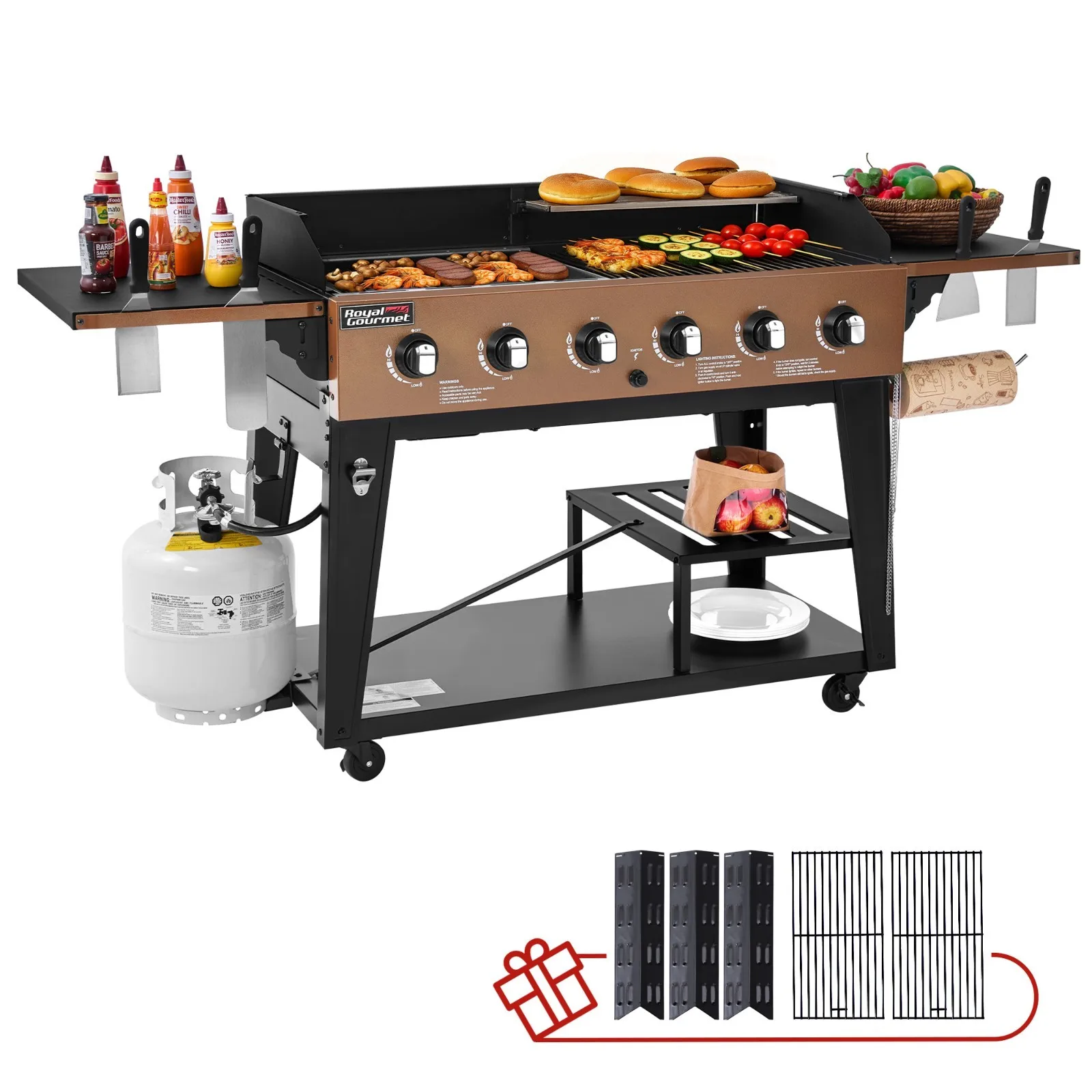 

6-Burner Gas Grill and Griddle Combo, 78,000 BTU Output, Yellow
