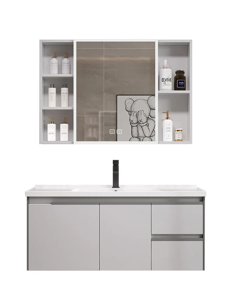 

Simple space aluminum bathroom cabinet hand washing toilet washbasin cabinet combination home decoration integrated ceramic
