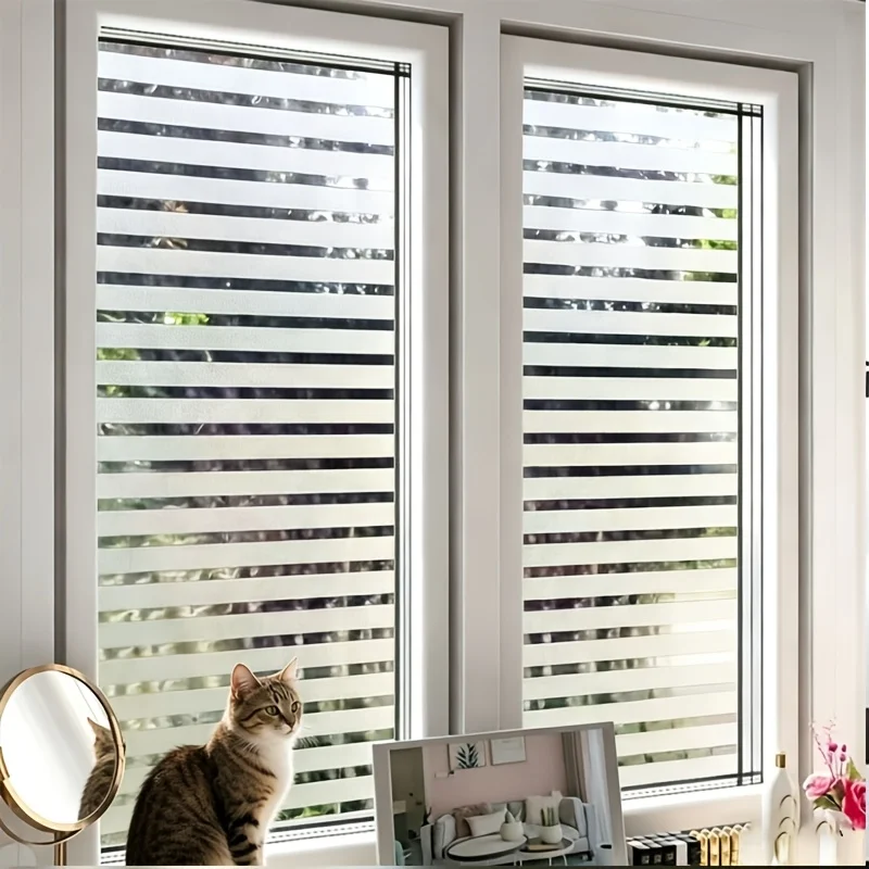 Striped Frosted Window Film Roll Privacy Static Cling No Glue Safety Waistline UV Block Heat Block for Office Door