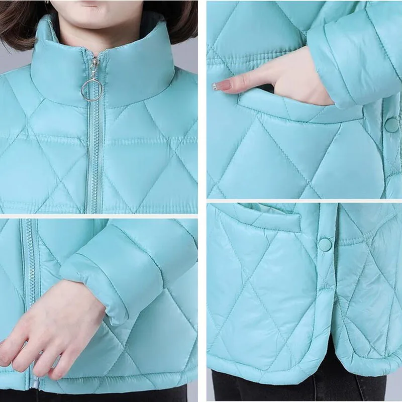 Einfarbig Herbst Und Winter Schwarz Dünne Padded Jacke Frauen Schwarz Mutter der Kleidung Mode Koreanische Unten Baumwolle Jacke Off-weiß