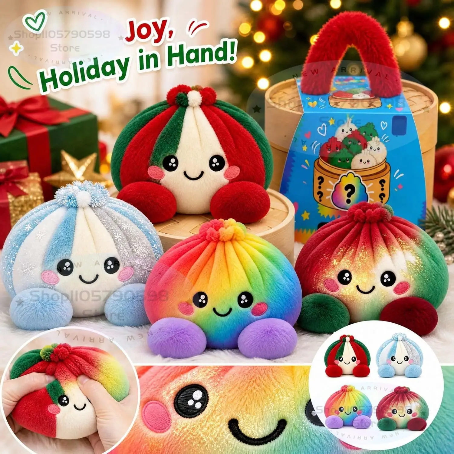Christmas Big Mystery Dumpling, Cute Plush Stuffed Steamed Bun Squishies,Dumpling Plush Giant Dumpling Stress Ball Squeeze